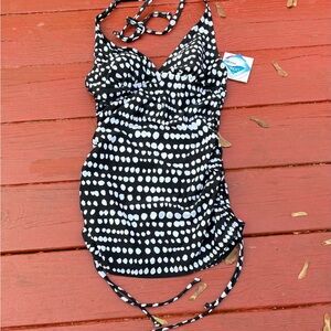 Croft & Barrow Women’s Tummy Slimmer Tankini Size 6 Black And White Lycra NWT